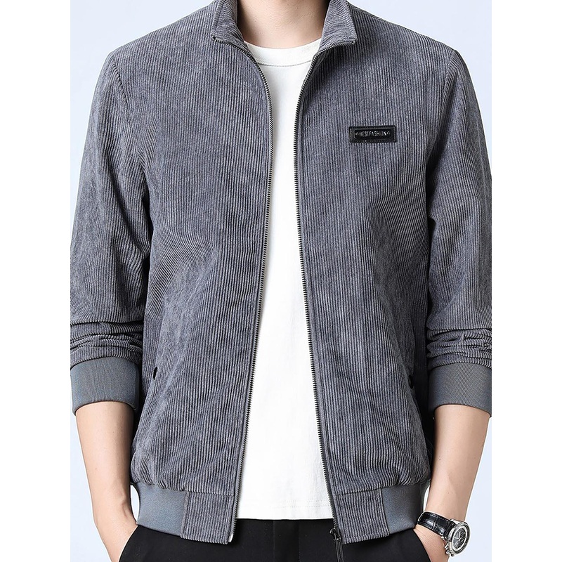 Grey Solid Windcheater Mock Collar Jacket