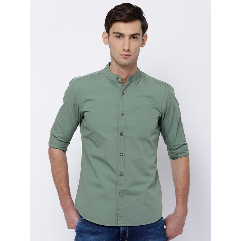 HIGHLANDER Men Green Slim Fit Casual Shirt