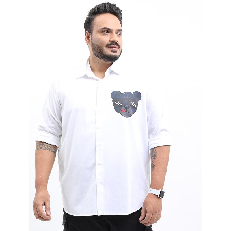 HIGHLANDER Men Plus Size Slim Fit Printed Casual Cotton Shirt