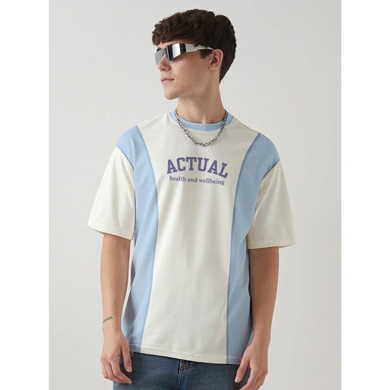 Crazymonk Colourblocked Drop-Shoulder Sleeves Cotton Oversized T-shirt