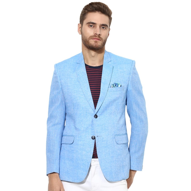 Hangup Men Blue Solid Single-Breasted Blazer