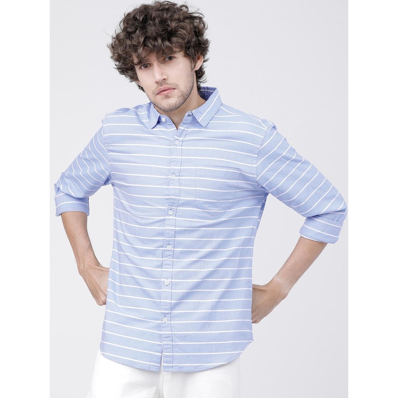 HIGHLANDER Men Blue Slim Fit Striped Casual Shirt