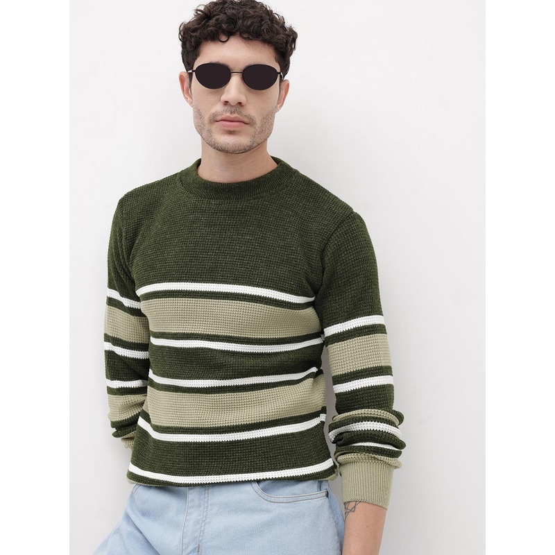 The Roadster Life Co. Striped Woollen Pullover