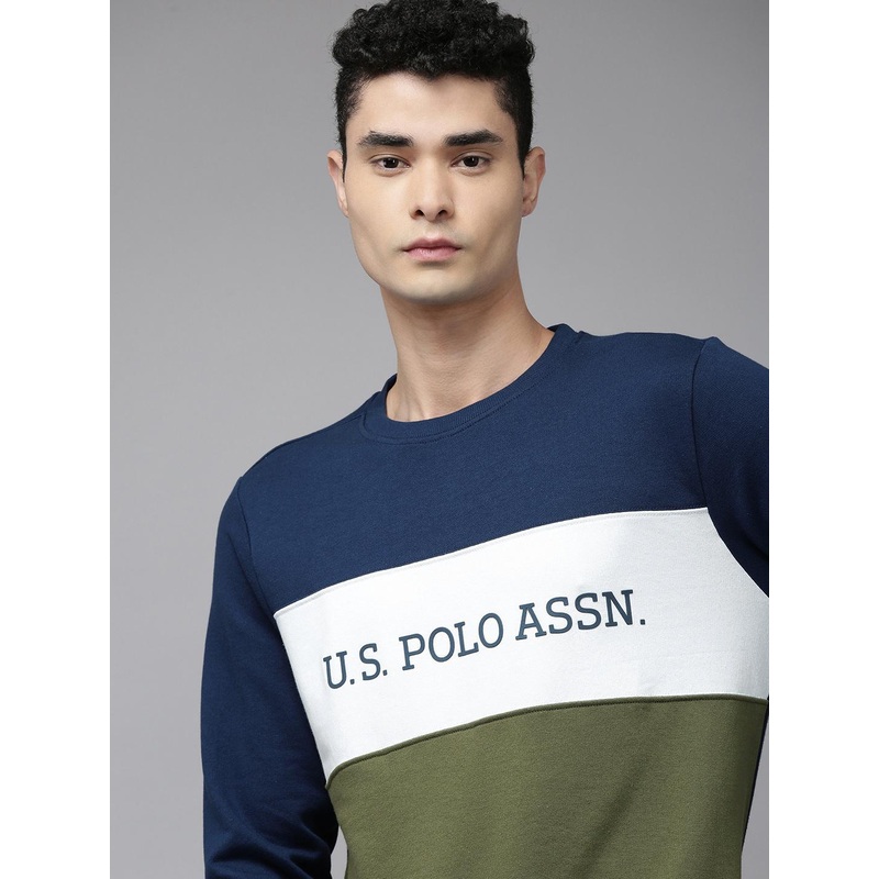 U.S. Polo Assn. Men Navy Blue Colourblocked Sweatshirt