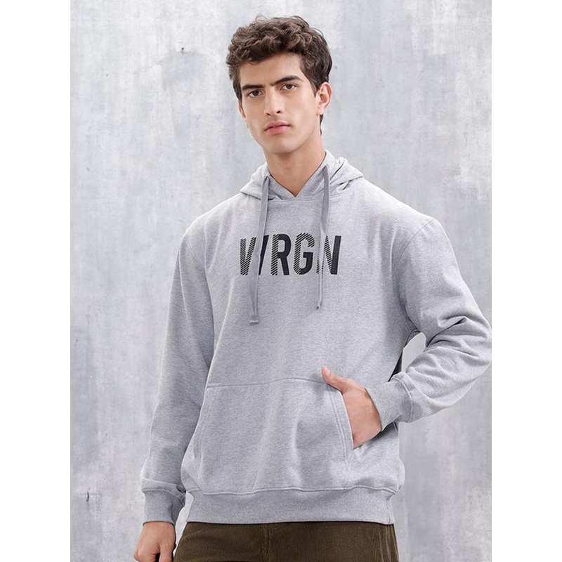 WROGN Men Typography Printed Hooded Sweatshirt