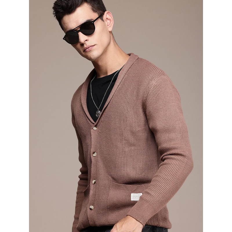 WROGN Self Design Shawl Collar Comfort Fit Cardigan
