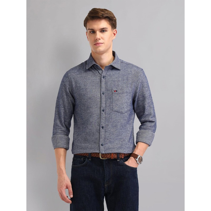 AD By Arvind Men Spread Collar Solid Cotton Slim Fit Casual Shirt