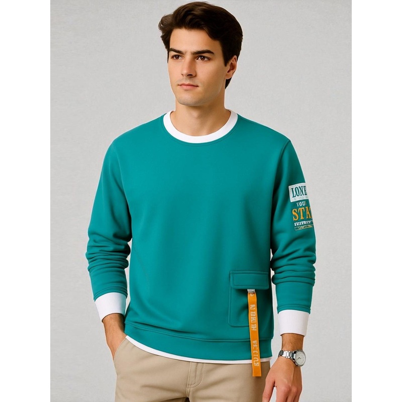 AUTNA Men Green Graphic Round Neck Long Sleeves T-shirt