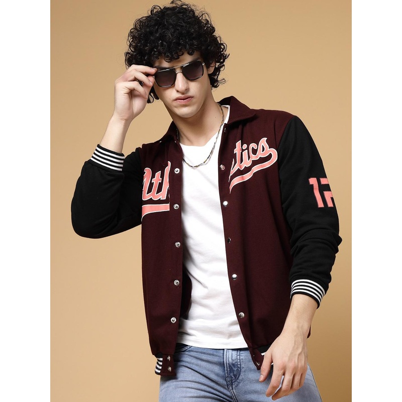 Rigo Typography Printed Fleece Varsity Jacket
