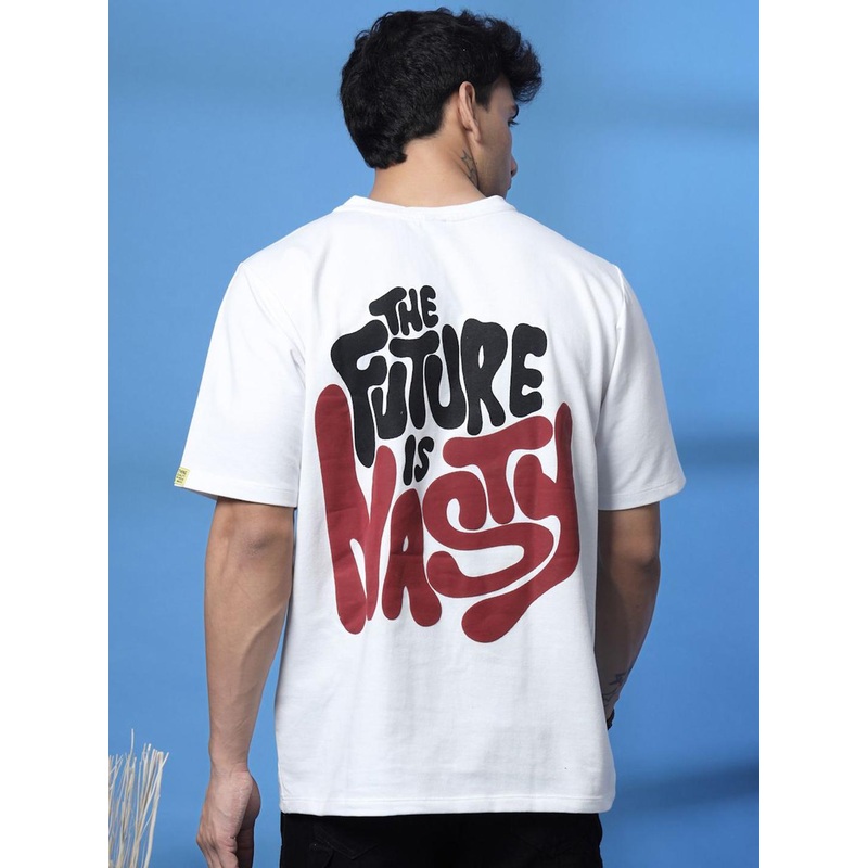 Rigo Unisex Typography Printed Drop-Shoulder Sleeves Cotton Oversized T-shirt