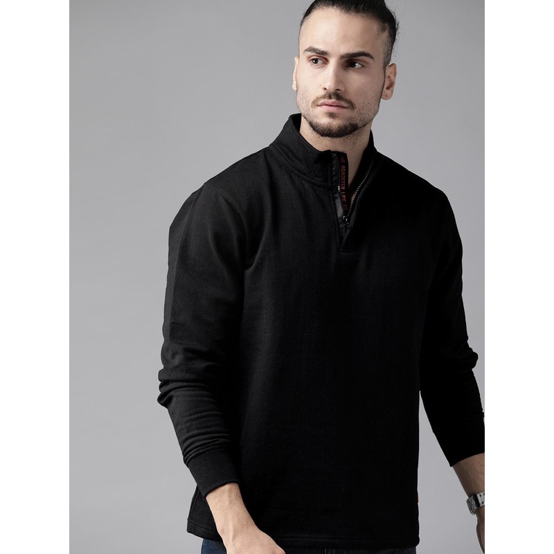 Roadster Men Black Solid Sweatshirt