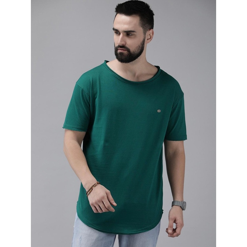 The Roadster Lifestyle Co. Raw Edge Neck and Hemline Drop Shoulder Tshirt