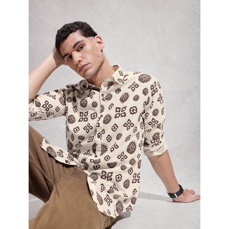 WROGN Ethnic Motifs Printed Pure Cotton Casual Shirt