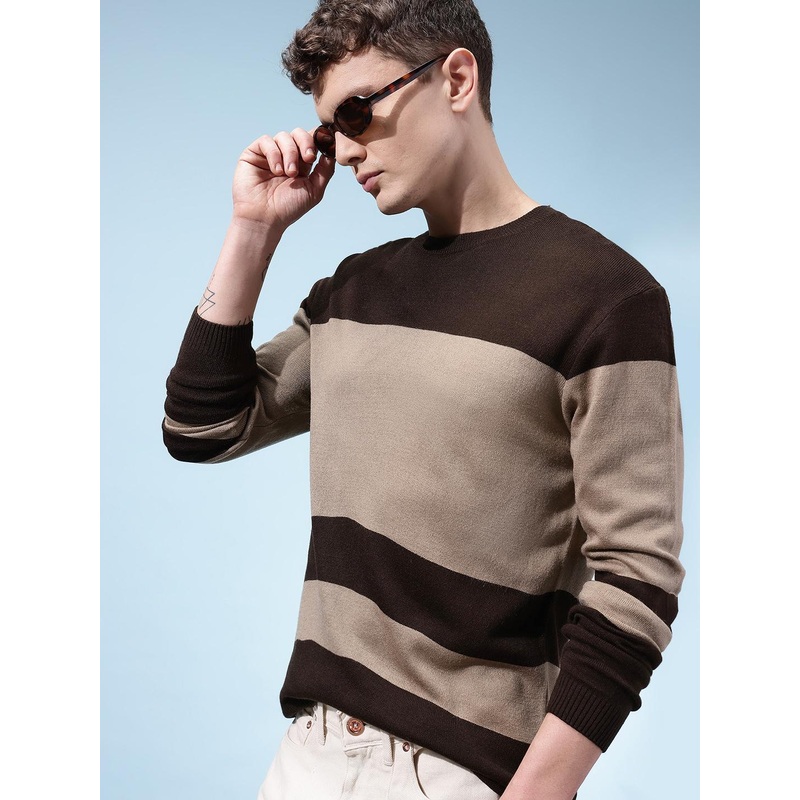 glitchez Colourblocked Round Neck Acrylic Pullover