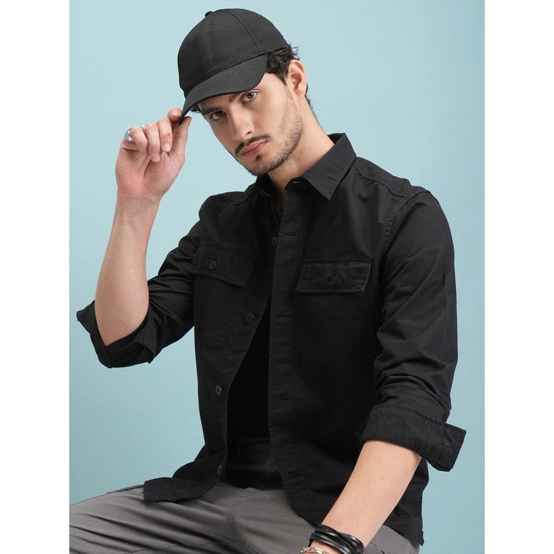 HIGHLANDER Men Black Slim Fit Casual Shirt