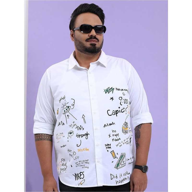 HIGHLANDER Plus Size Graphic Printed Spread Collar Cotton Shirt