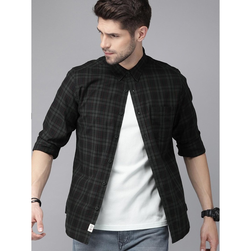 Roadster Men Charcoal Grey Checked Casual Shirt