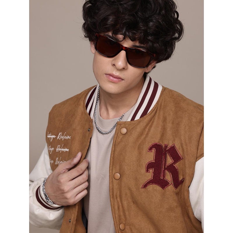 The Roadster Lifestyle Co. Suede Finish Applique Bomber Jacket