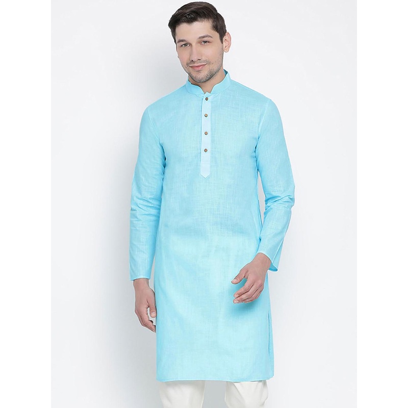 VASTRAMAY Men Blue Solid Straight Kurta