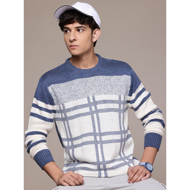 Roadster Men Checked Pullover