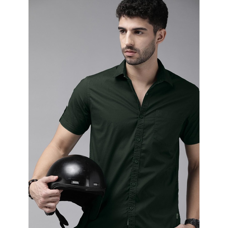 Roadster Men Green Slim Fit Opaque Casual Shirt