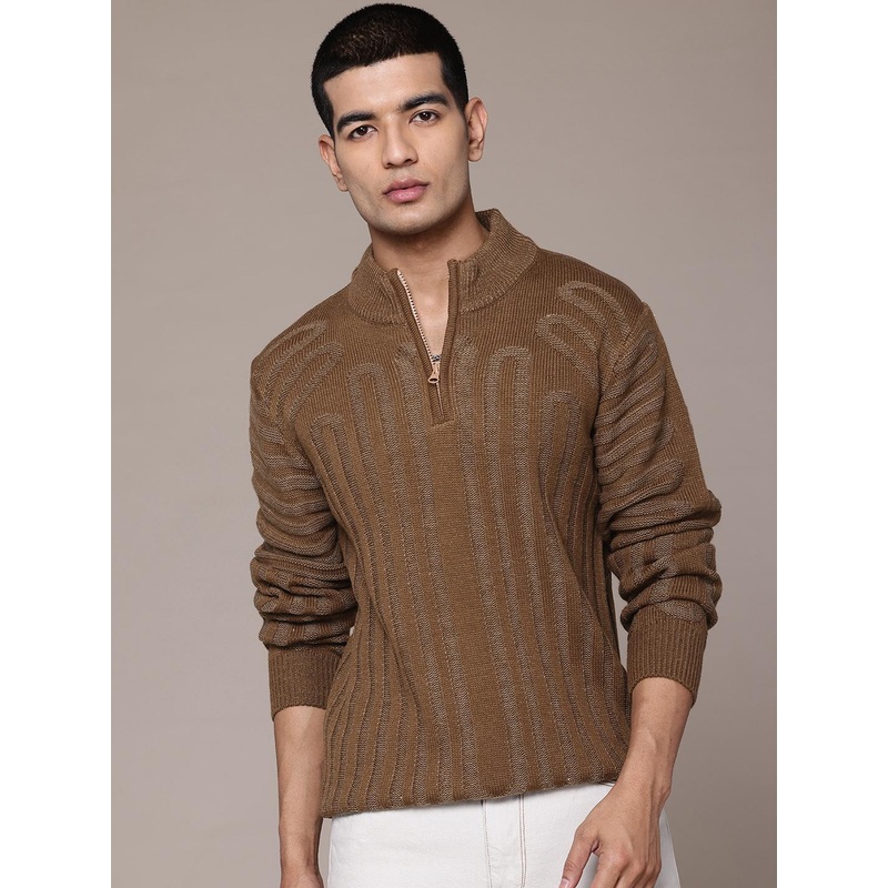 The Roadster Lifestyle Co. Self-Striped Longline Acrylic Pullover