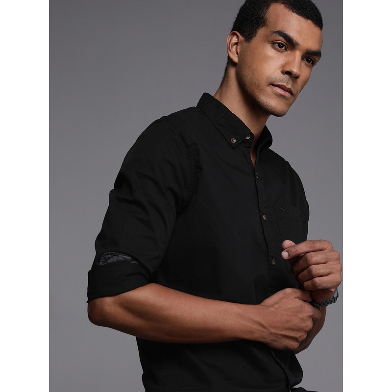 WROGN Men Black Solid Slim Fit Pure Cotton Casual Shirt