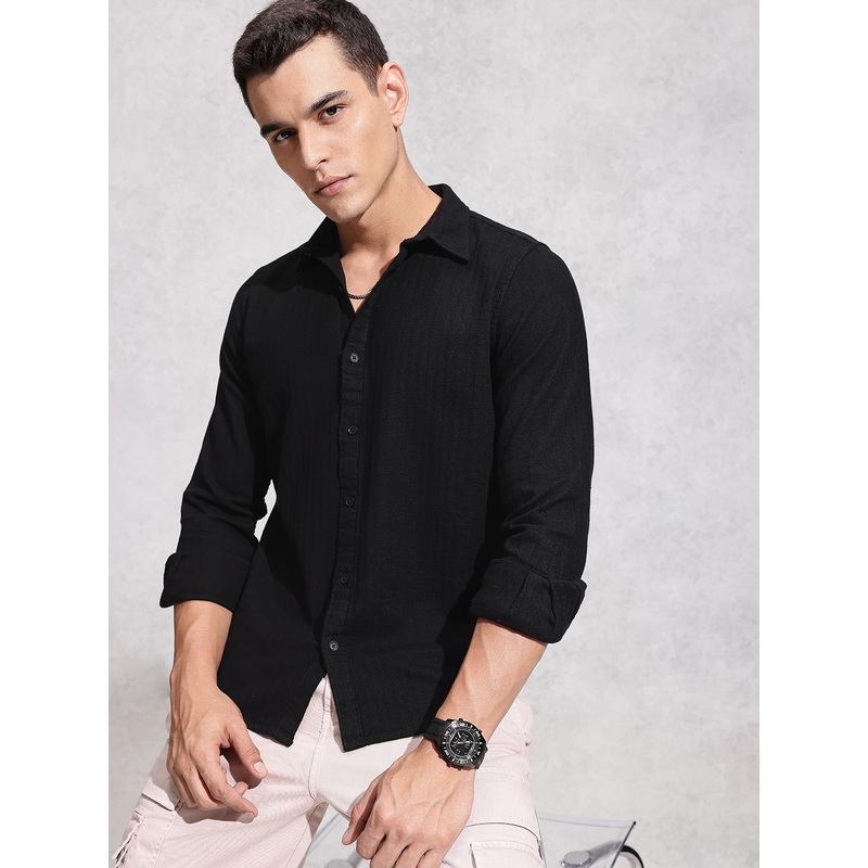 WROGN Pure Cotton Self-Design Casual Shirt