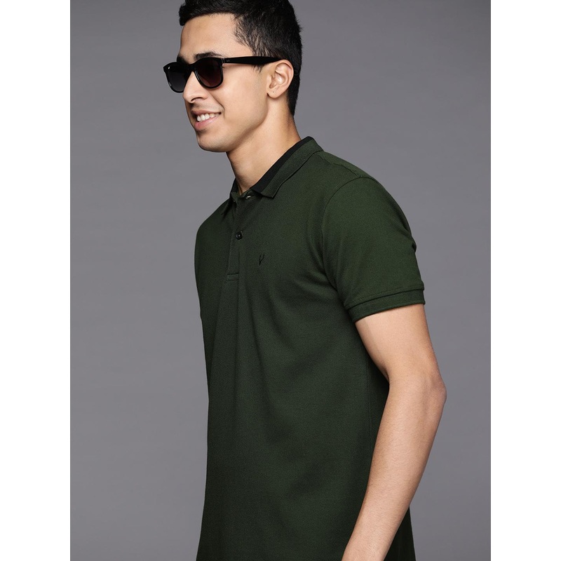 Allen Solly Men Olive Green Solid Polo Collar T-shirt