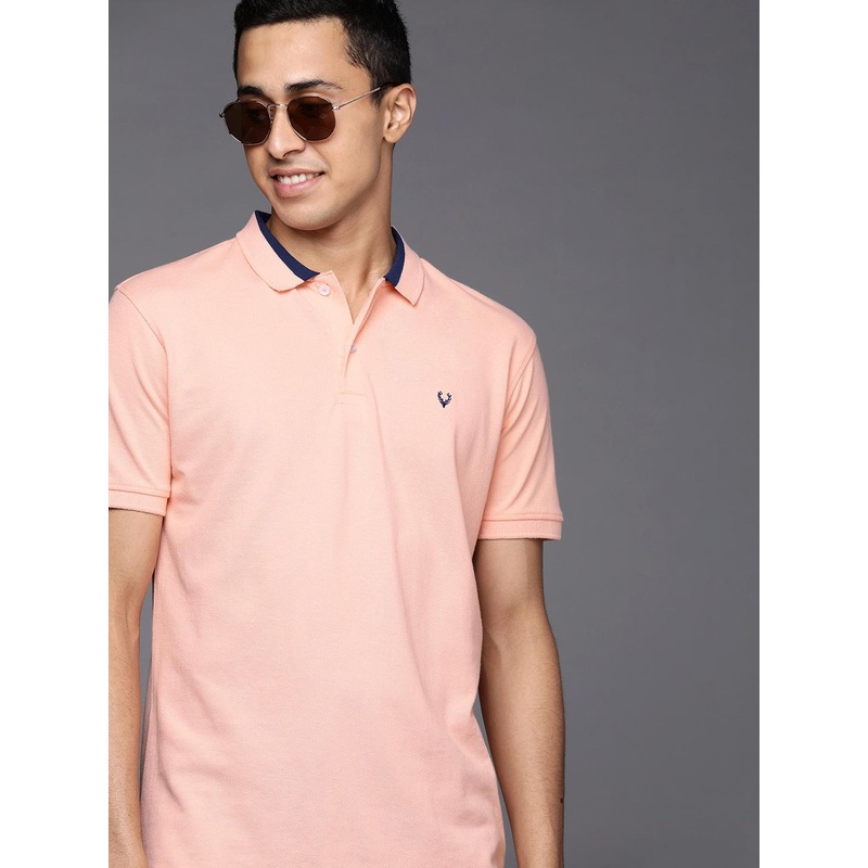 Allen Solly Men Peach-Coloured Solid Polo Collar T-shirt