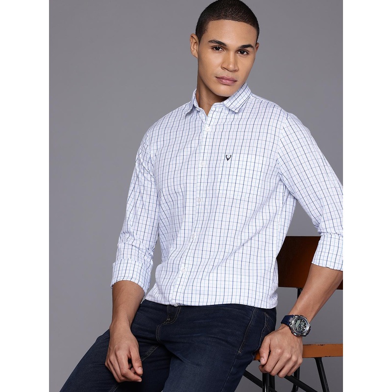 Allen Solly Pure Cotton Comfy Slim Fit Grid Tattersall Checked Casual Shirt