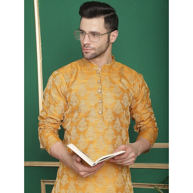 Anouk Floral Mandarin Collar Long Sleeves Thread Work Kurta