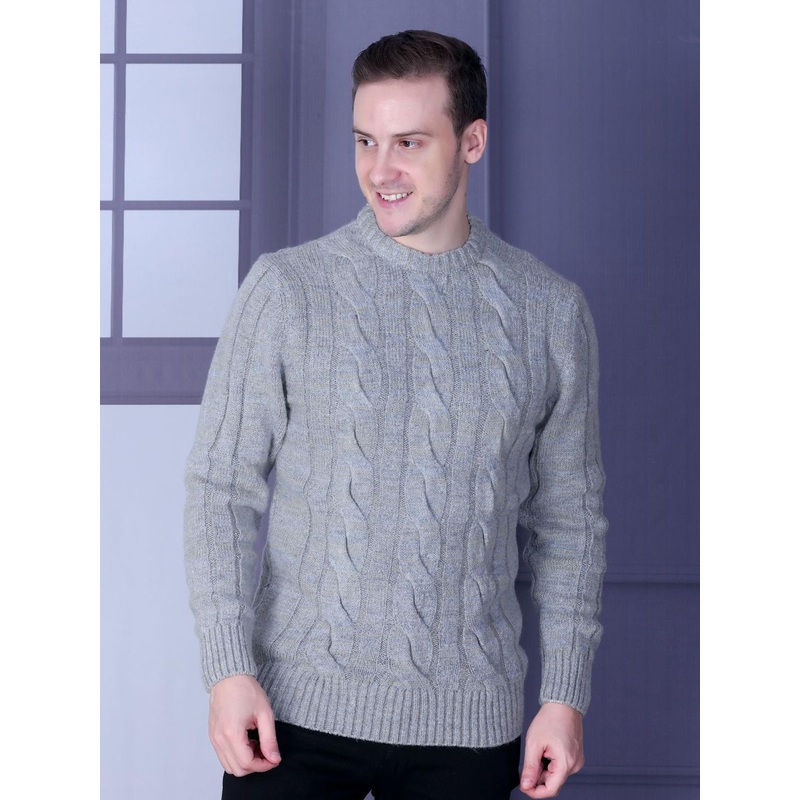 Dzant Men Cable Knit Woollen Round Neck Full Sleeve Pullover Sweater