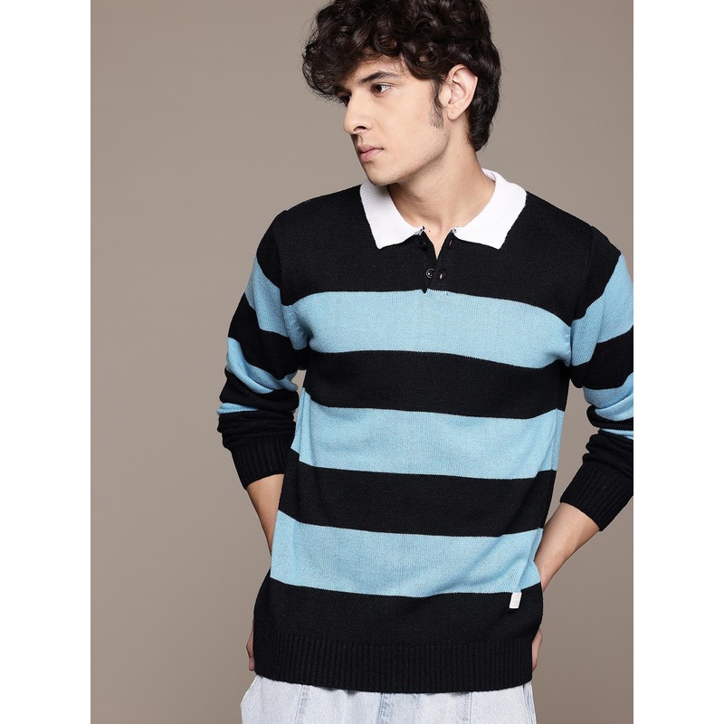 The Roadster Life Co. Striped Polo Collar Pullover