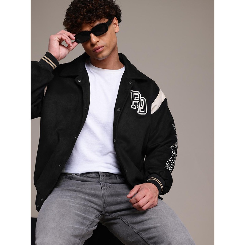 The Roadster Lifestyle Co. Suede Finish Applique Detail Bomber Jacket