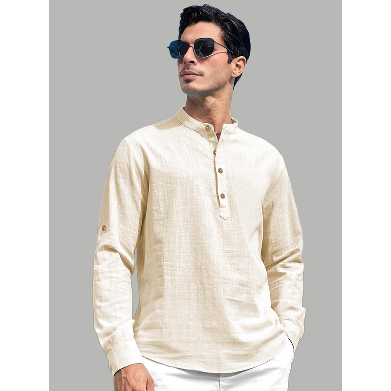 TrendiVastra Men Mandarin Collar Roll-Up Sleeves Straight Short Kurta