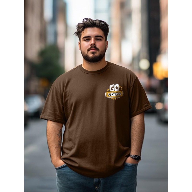 VEIRDO Men Plus Size Pocket Printed Drop-Shoulder Sleeves Pure Cotton Oversized T-shirt