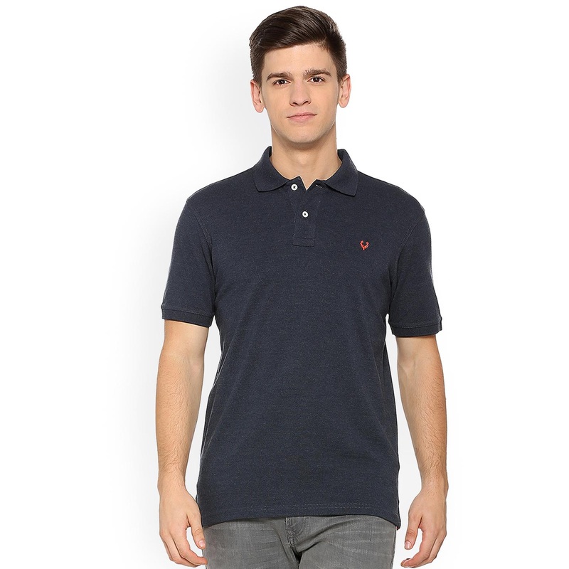 Allen Solly Men Blue Solid Polo Collar T-shirt