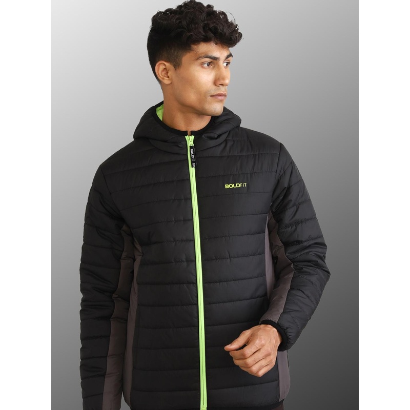 BOLDFIT Colourblocked Quilted Lightweight Hooded All Weather Outdoor Puffer Jacket