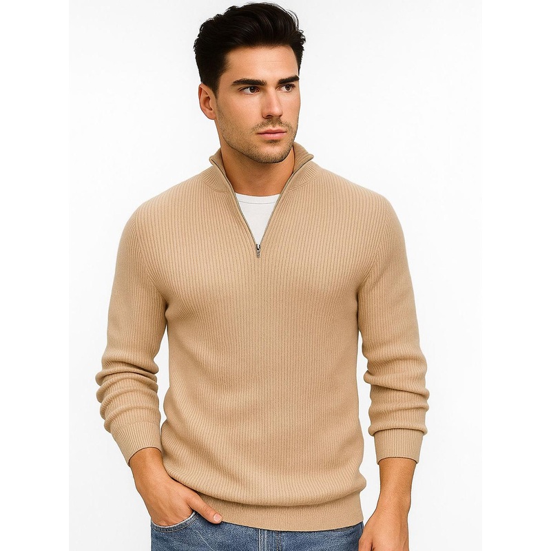 Colorchakra Men Mock Collar Woollen Ribbed Pullover