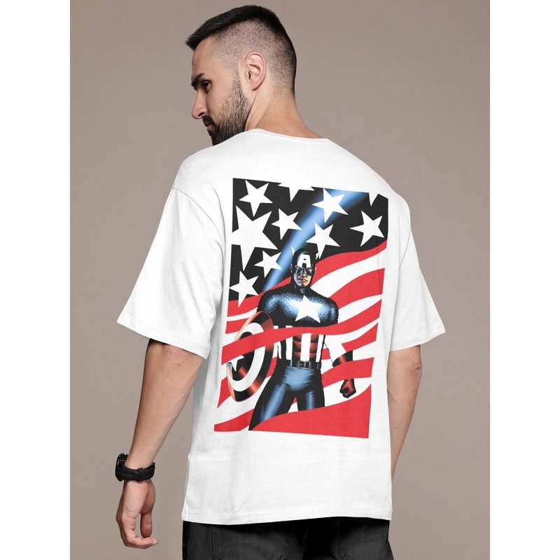 Metronaut Men Captain America Graphic Printed Round Neck Cotton Oversized T-shirt