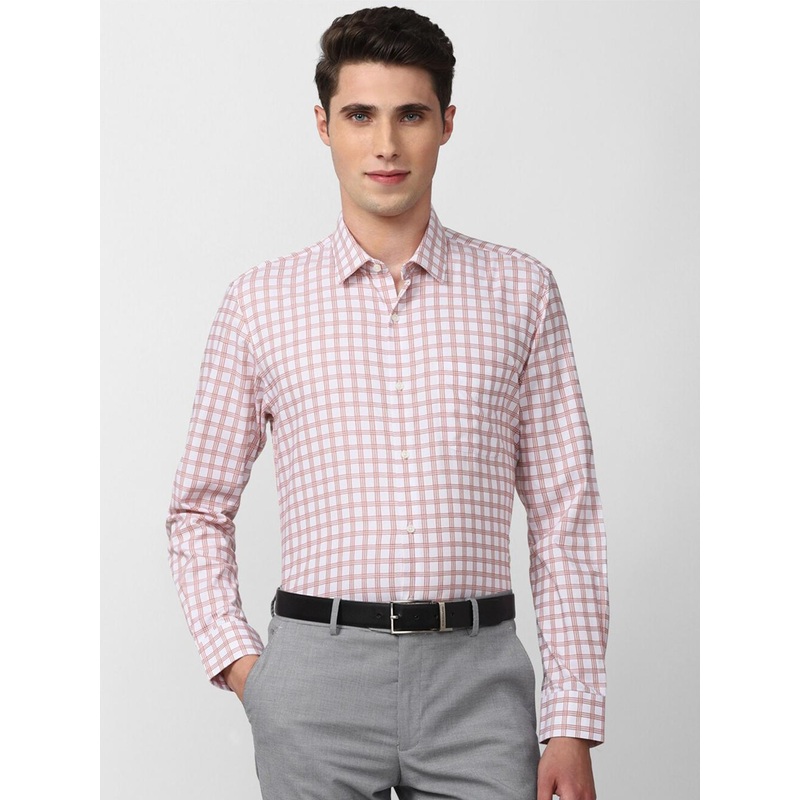 Peter England Men Pink Slim Fit Checked Cotton Formal Shirt