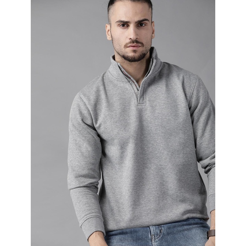 Roadster Men Grey Melange Solid Sweatshirt