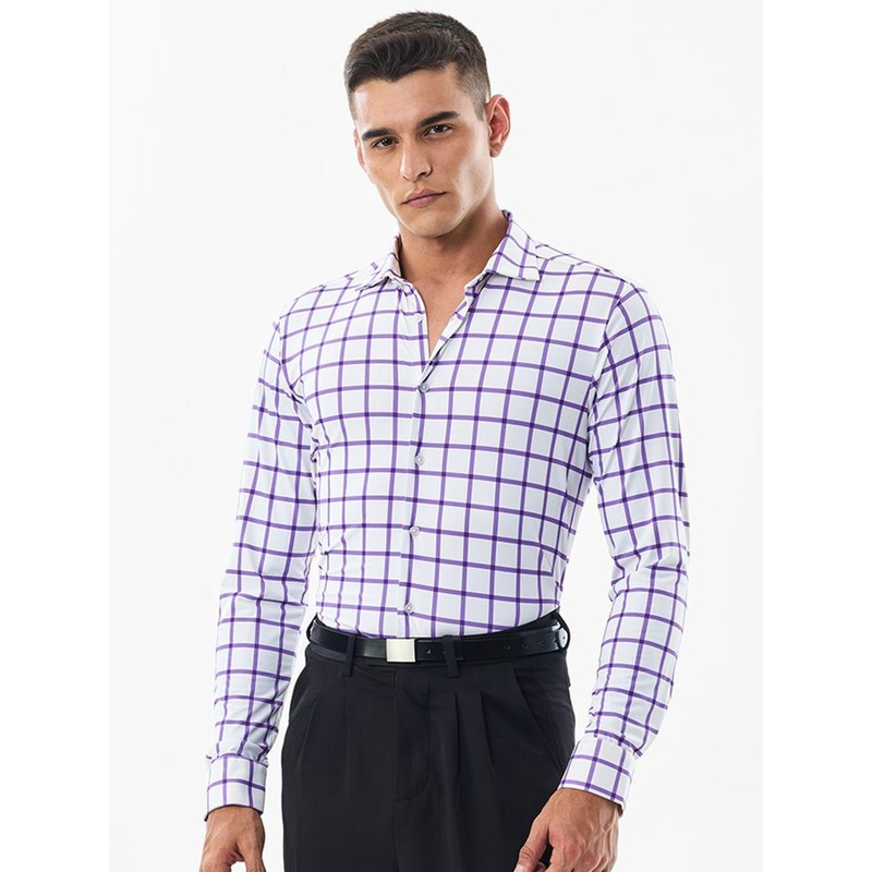 Snitch Checked Spread Collar Wrinkle Free Slim Fit Formal Shirt