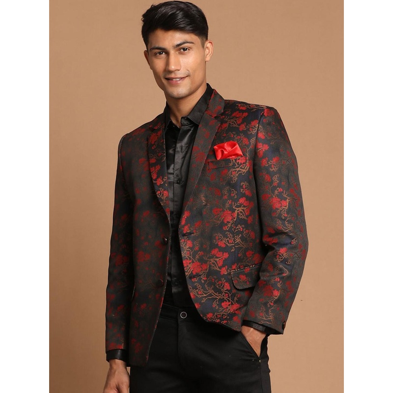 VASTRAMAY Floral Self Design Jacquard Casual Single-Breasted Blazer