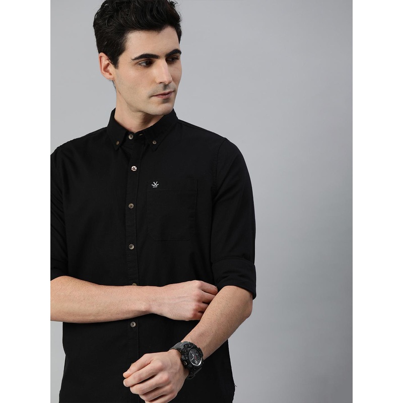 WROGN Men Black Slim Fit Solid Casual Shirt