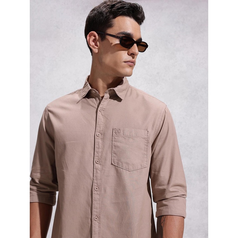 WROGN Pure Cotton Self Design Comfort Fit Textured Shirt