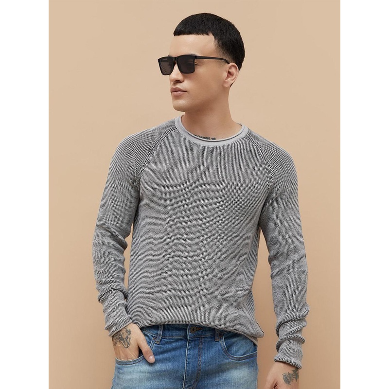 Forca by Lifestyle Men Regular Cotton Solid Flat Knit Pullover