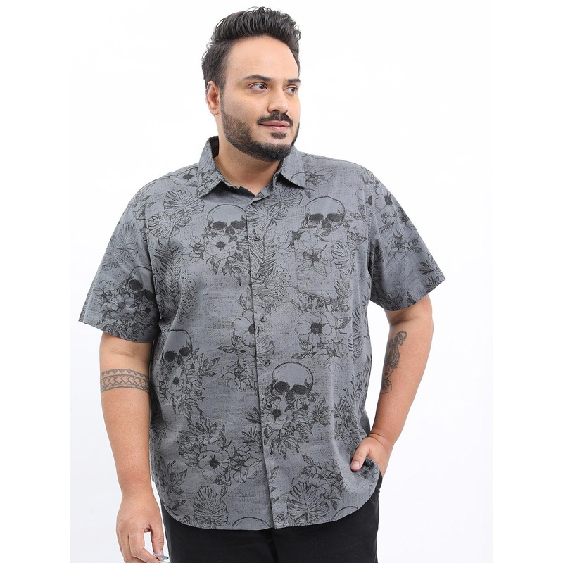 HIGHLANDER Men Plus Size Slim Fit Floral Printed Casual Cotton Shirt