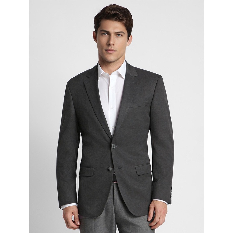 Peter England Men Black Solid Single-Breasted Formal Blazer